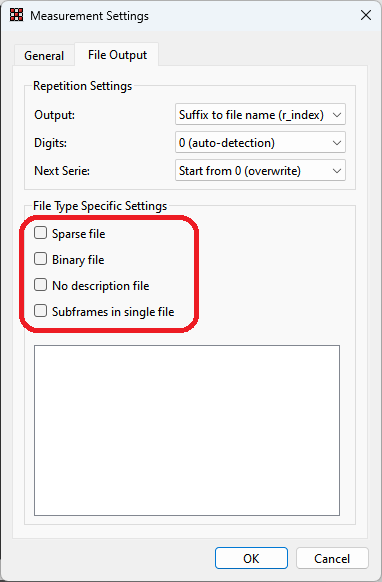 File saving flags in More measurement settings in Pixet